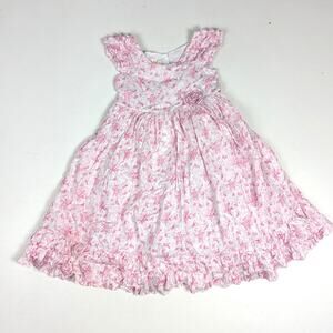 Laura Ashley Dress Girls Sz 5 Pink Floral Sundress Party Frilly Ruffle